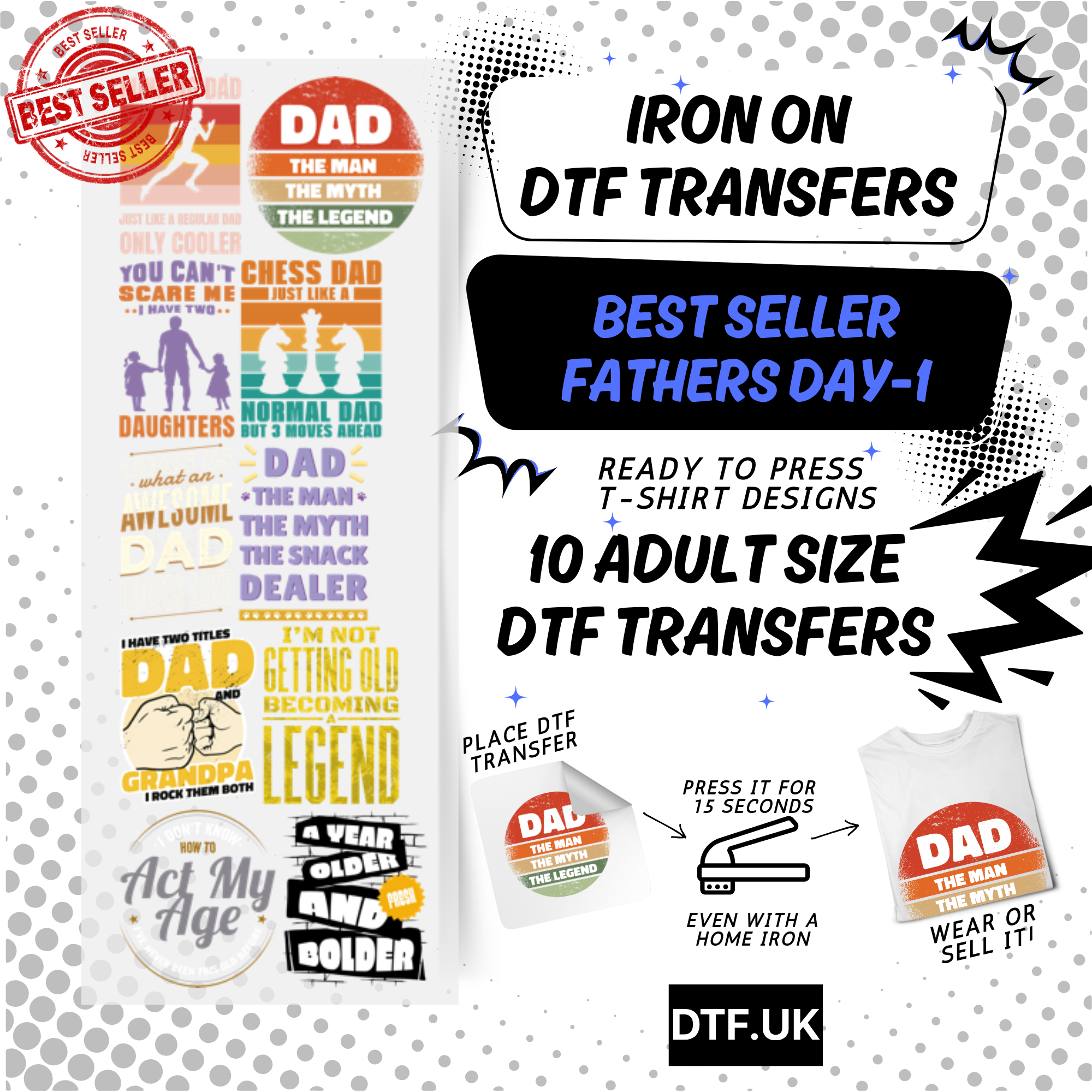 Best Seller Father's Day T-shirt Designs Premade DTF Gangsheet - DTF Bundle 1