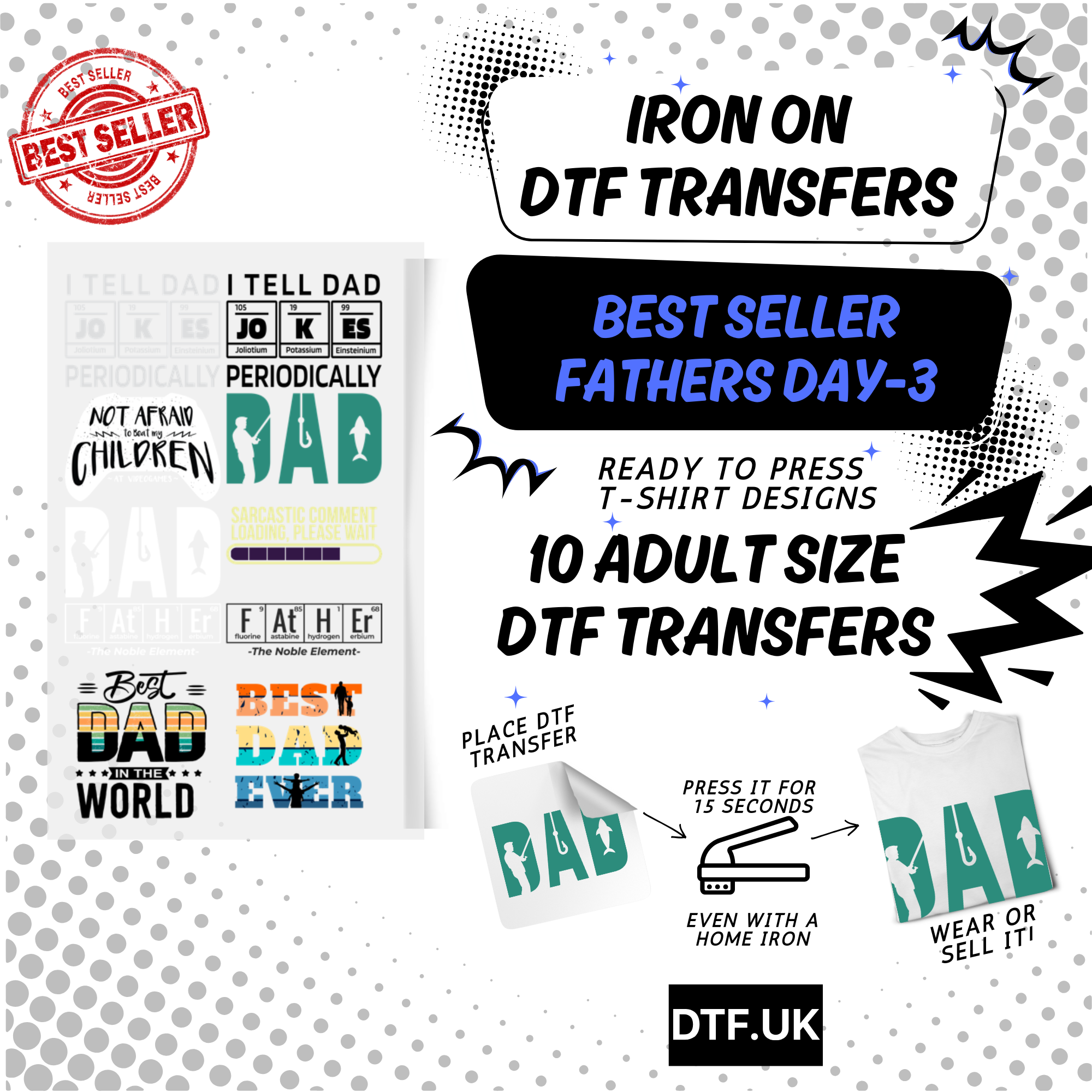 Best Seller Father's Day T-shirt Designs Premade DTF Gangsheet - DTF Bundle 3