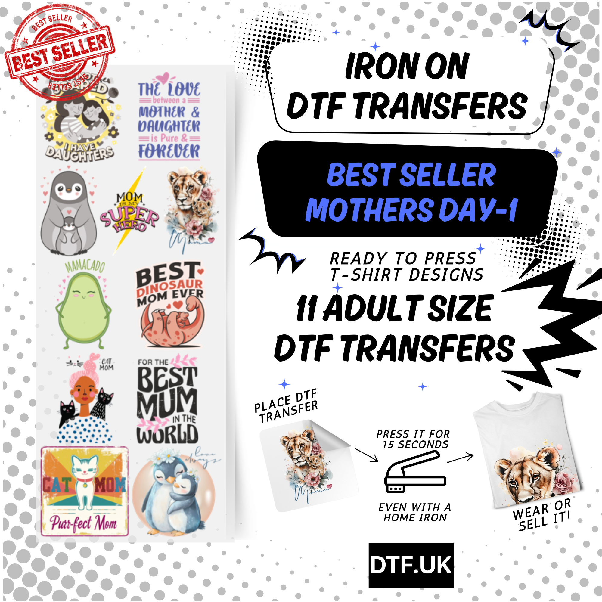 Best Seller Mothers's Day T-shirt Designs Premade DTF Gangsheet - DTF Bundle 1