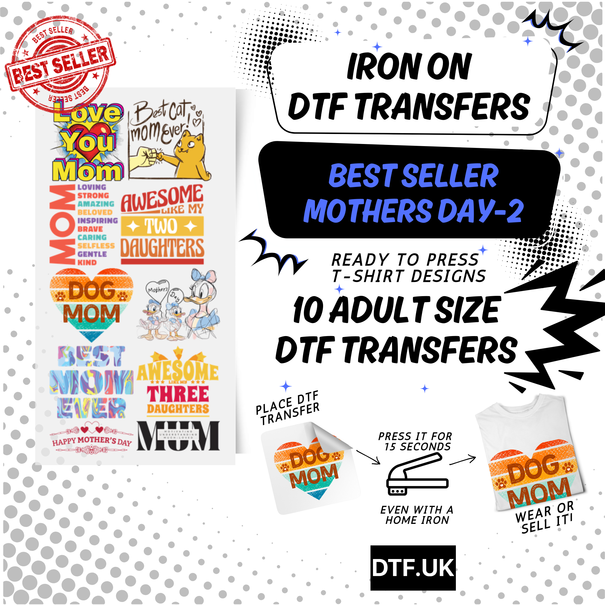 Best Seller Mothers's Day T-shirt Designs Premade DTF Gangsheet - DTF Bundle 2