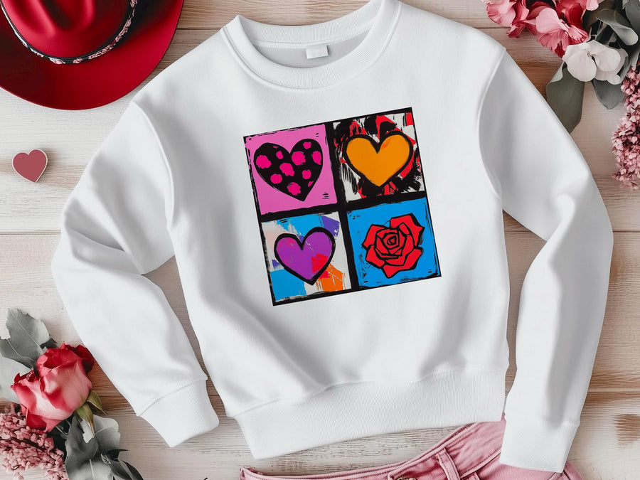 Warhol Inspired Heart & Rose Pop Art Sweatshirt - Valentine Gift