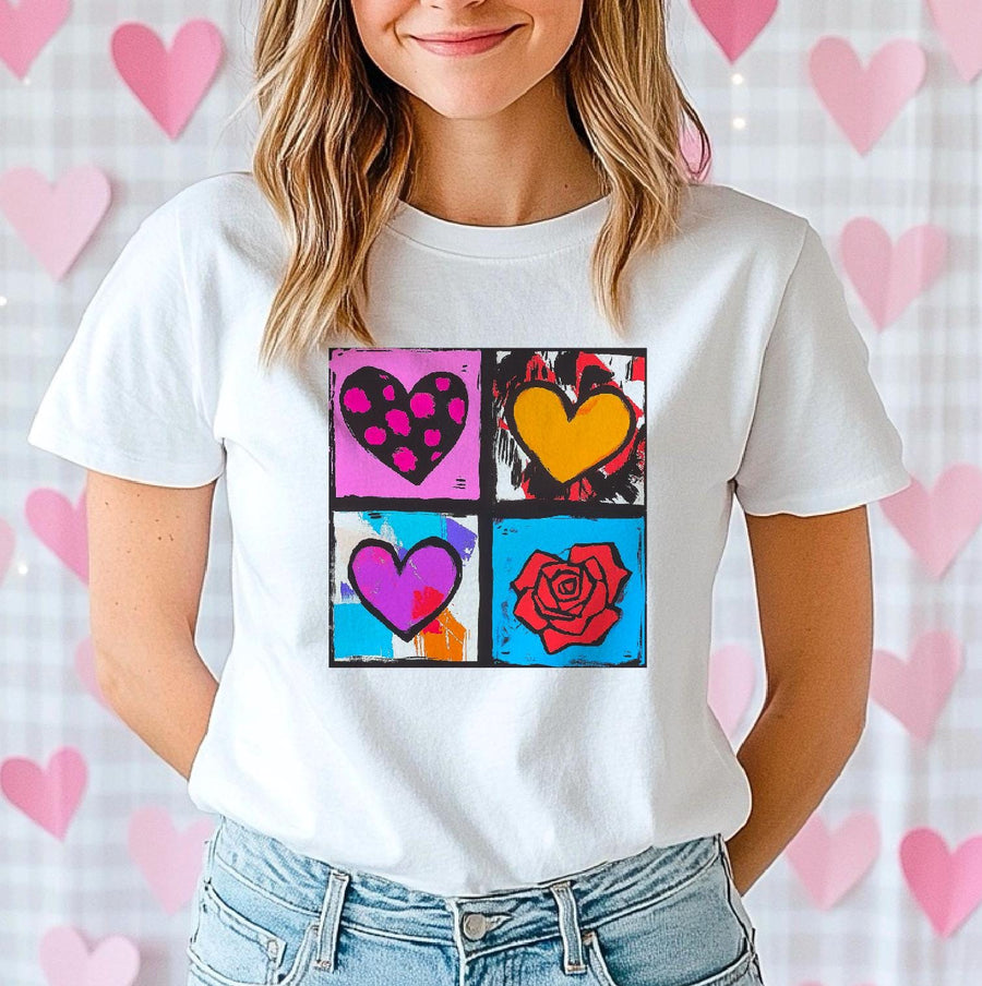 Warhol Inspired Heart & Rose Tee - Pop Art Valentine Gift