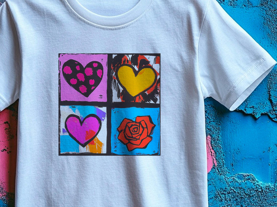 Warhol Inspired Heart & Rose Tee - Pop Art Valentine Gift