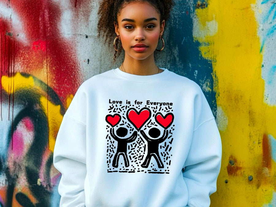 Keith Haring 'Love is for Everyone' Sweatshirt | Colorful Heart Art, Valentine, Unisex Fashion