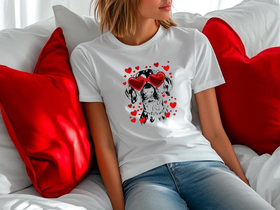 Valentines Dog T-Shirt – Funny Dog Lover Gift with Heart Sunglasses