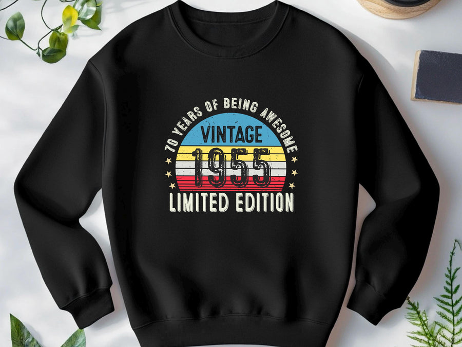 70th Birthday Sweatshirt for Men | Vintage 1955, Cozy Gift