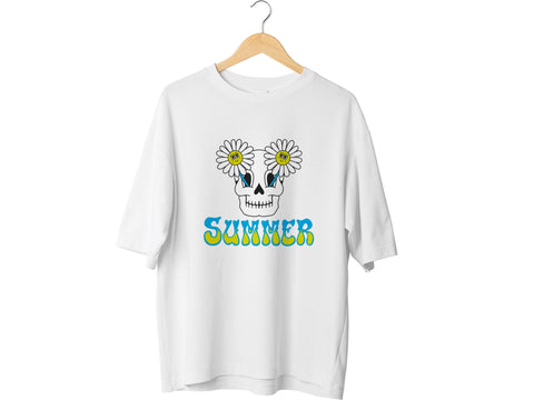 Skull with Flowers Print Tee, Women's Floral Skull Shirt, Unisex Sugar Skull Fashion T-shirt