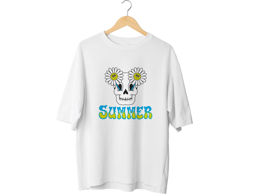Skull with Flowers Print Tee, Women's Floral Skull Shirt, Unisex Sugar Skull Fashion T-shirt
