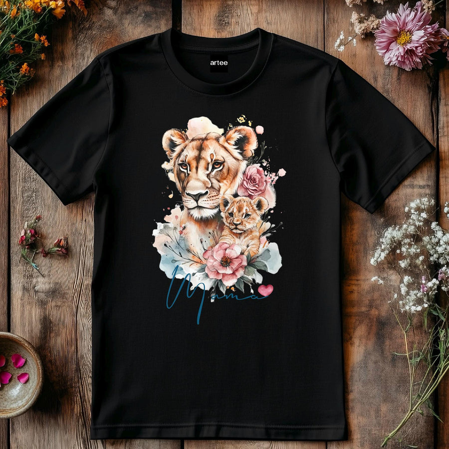 Mama Lion T-Shirt - Floral Lioness & Cub Graphic Tee - Mother's Day Gift