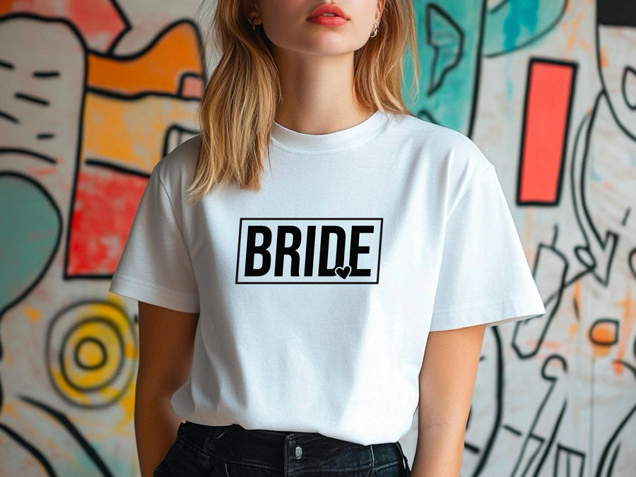 Bride Heart T-Shirt, Hen Do Bride Top, Minimal Bride Tee, Bridal Shower Gift