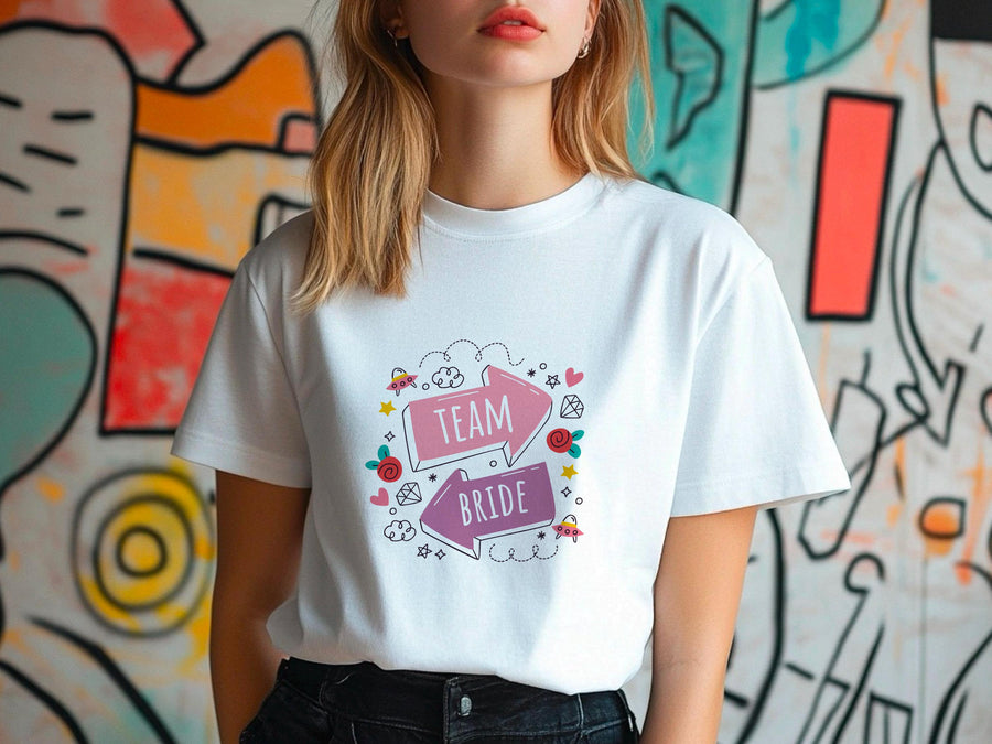 Team Bride Shirt with Arrows – Wedding Party T-Shirt – Bachelorette Party Tee – Matching Bridal Squad Shirt – Bride Trib