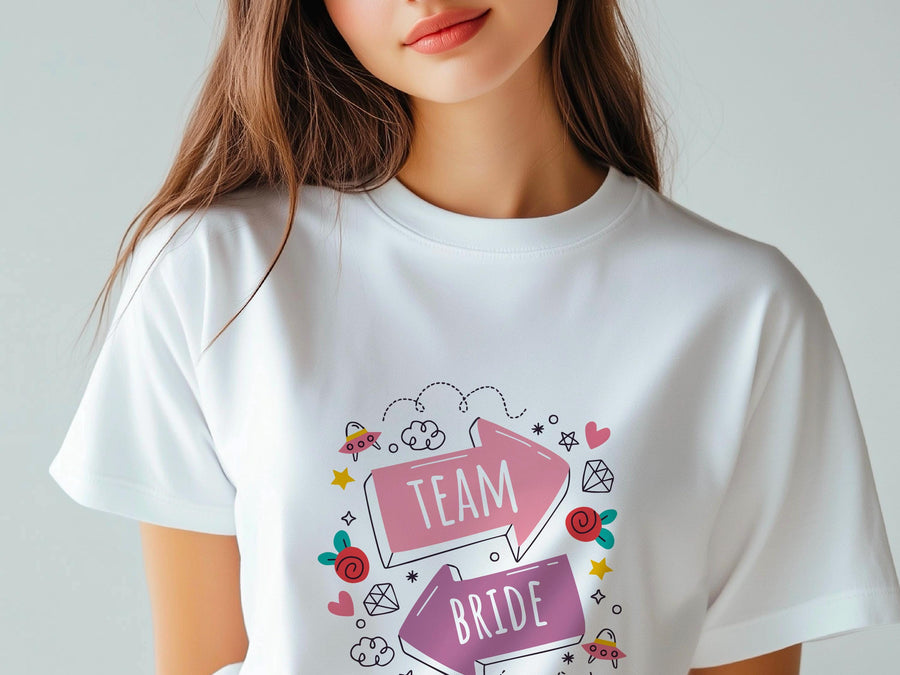 Team Bride Shirt with Arrows – Wedding Party T-Shirt – Bachelorette Party Tee – Matching Bridal Squad Shirt – Bride Trib