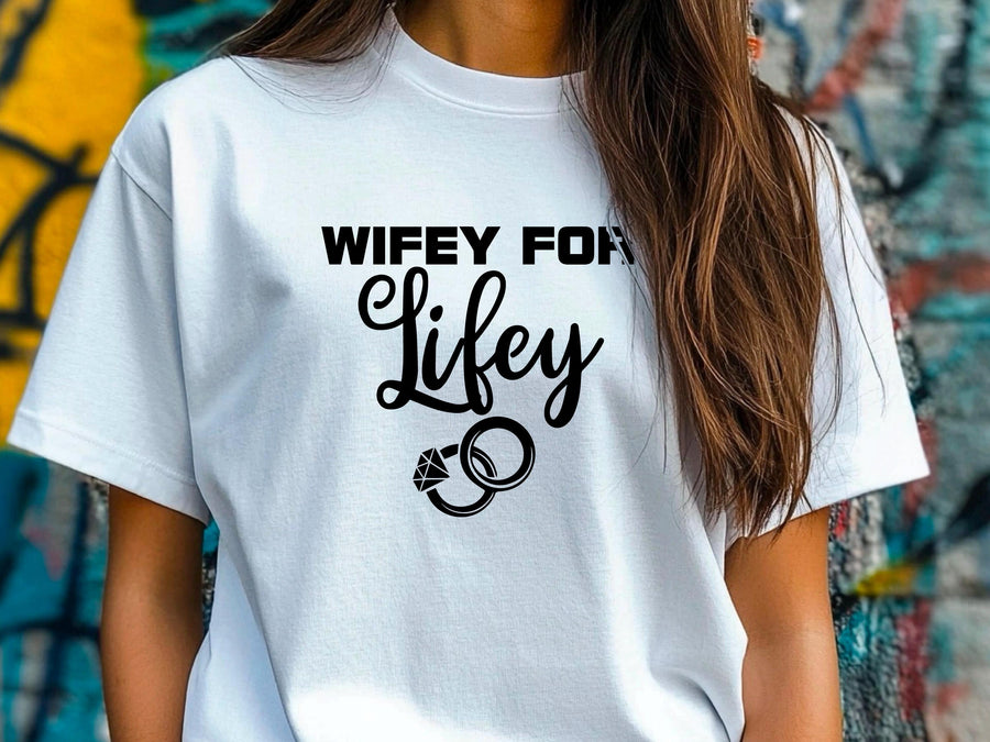 Wifey for Lifey T-Shirt – Cute Wedding Shirt with Rings – Bride Gift – Bachelorette Party Tee – Just Married Shirt for H