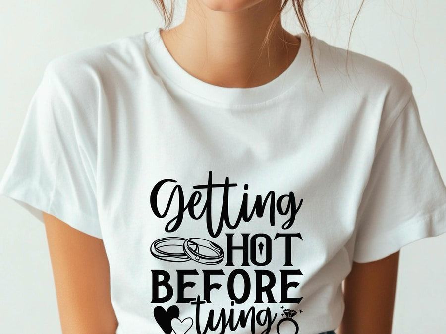 Bride Getting Hot Before Tying the Knot T-Shirt – Funny Bachelorette Party Tee – Bride Workout Shirt – Wedding Gym Outfi