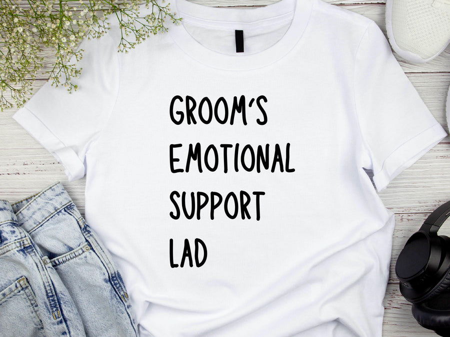 Groom’s Emotional Support Lad T-Shirt – Funny Wedding Party Tee – Groomsman Gift – Stag Bachelor Party Shirt – Best Man