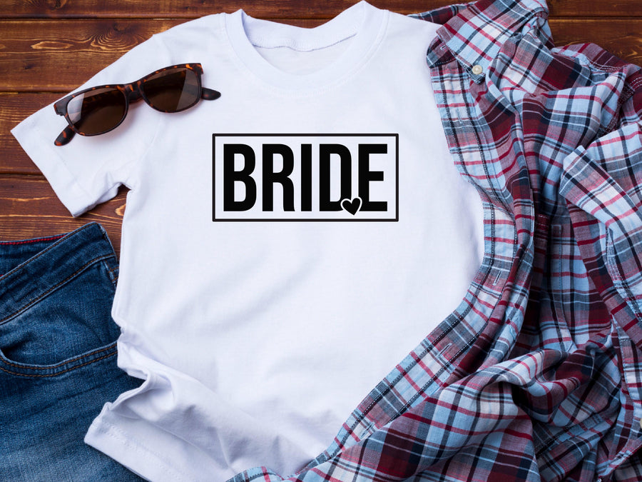 Bride Heart T-Shirt, Hen Do Bride Top, Minimal Bride Tee, Bridal Shower Gift