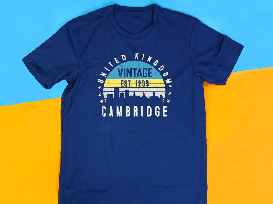 Cambridge Est. 1209 T-Shirt – Vintage United Kingdom Tee – Retro UK City Shirt – British Heritage Gift – Unisex England