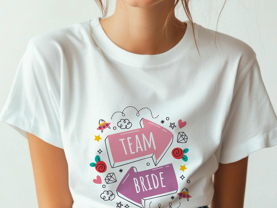 Team Bride Shirt with Arrows – Wedding Party T-Shirt – Bachelorette Party Tee – Matching Bridal Squad Shirt – Bride Trib