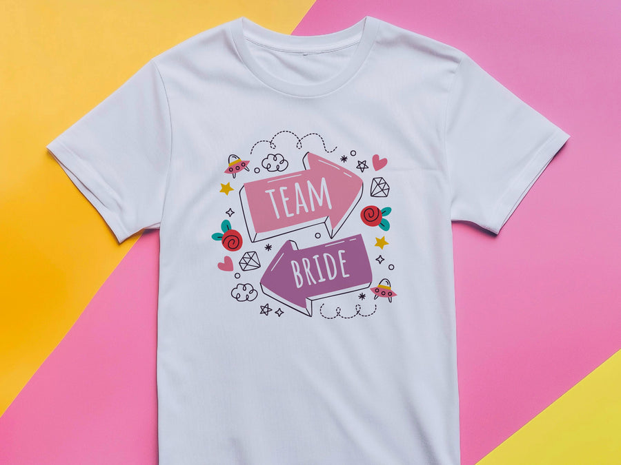 Team Bride Shirt with Arrows – Wedding Party T-Shirt – Bachelorette Party Tee – Matching Bridal Squad Shirt – Bride Trib