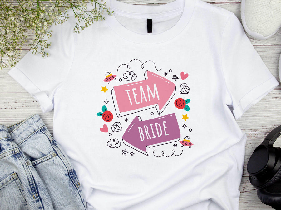 Team Bride Shirt with Arrows – Wedding Party T-Shirt – Bachelorette Party Tee – Matching Bridal Squad Shirt – Bride Trib