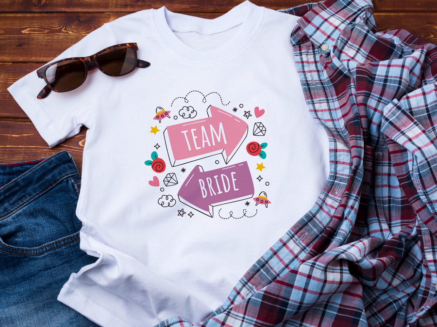Team Bride Shirt with Arrows – Wedding Party T-Shirt – Bachelorette Party Tee – Matching Bridal Squad Shirt – Bride Trib