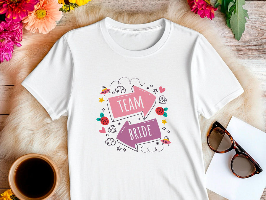 Team Bride Shirt with Arrows – Wedding Party T-Shirt – Bachelorette Party Tee – Matching Bridal Squad Shirt – Bride Trib