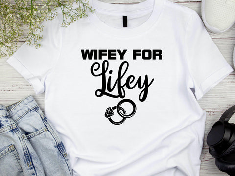 Wifey for Lifey T-Shirt – Cute Wedding Shirt with Rings – Bride Gift – Bachelorette Party Tee – Just Married Shirt for Her