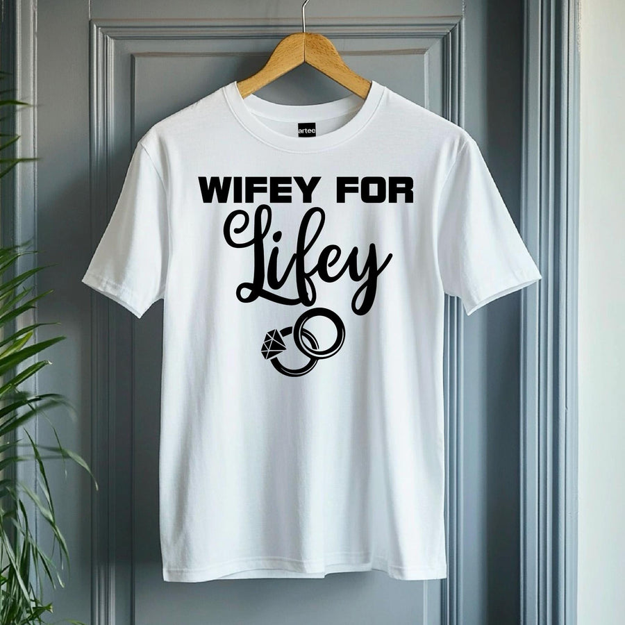 Wifey for Lifey T-Shirt – Cute Wedding Shirt with Rings – Bride Gift – Bachelorette Party Tee – Just Married Shirt for H
