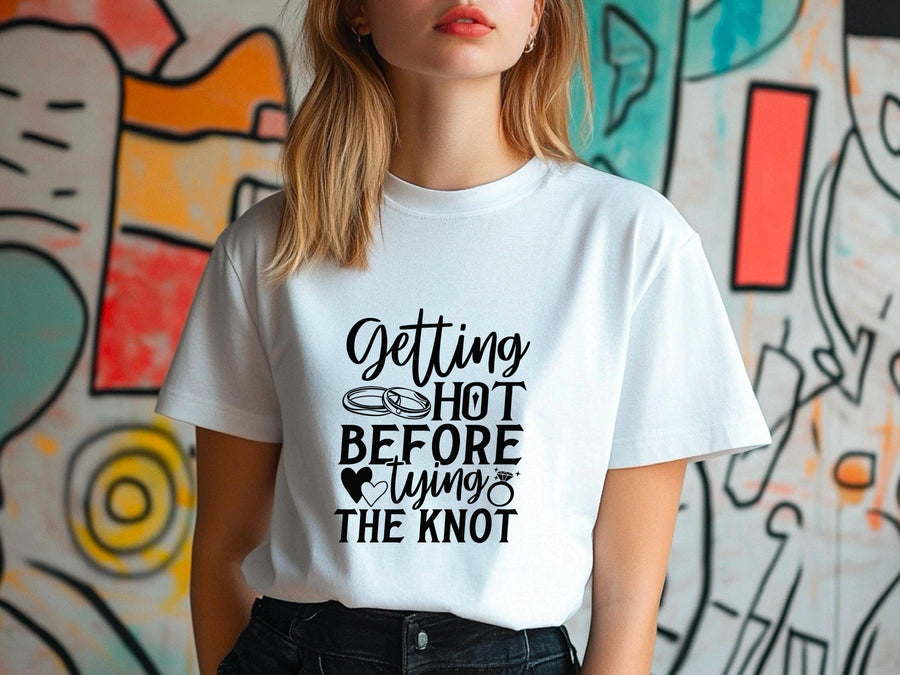 Bride Getting Hot Before Tying the Knot T-Shirt – Funny Bachelorette Party Tee – Bride Workout Shirt – Wedding Gym Outfi