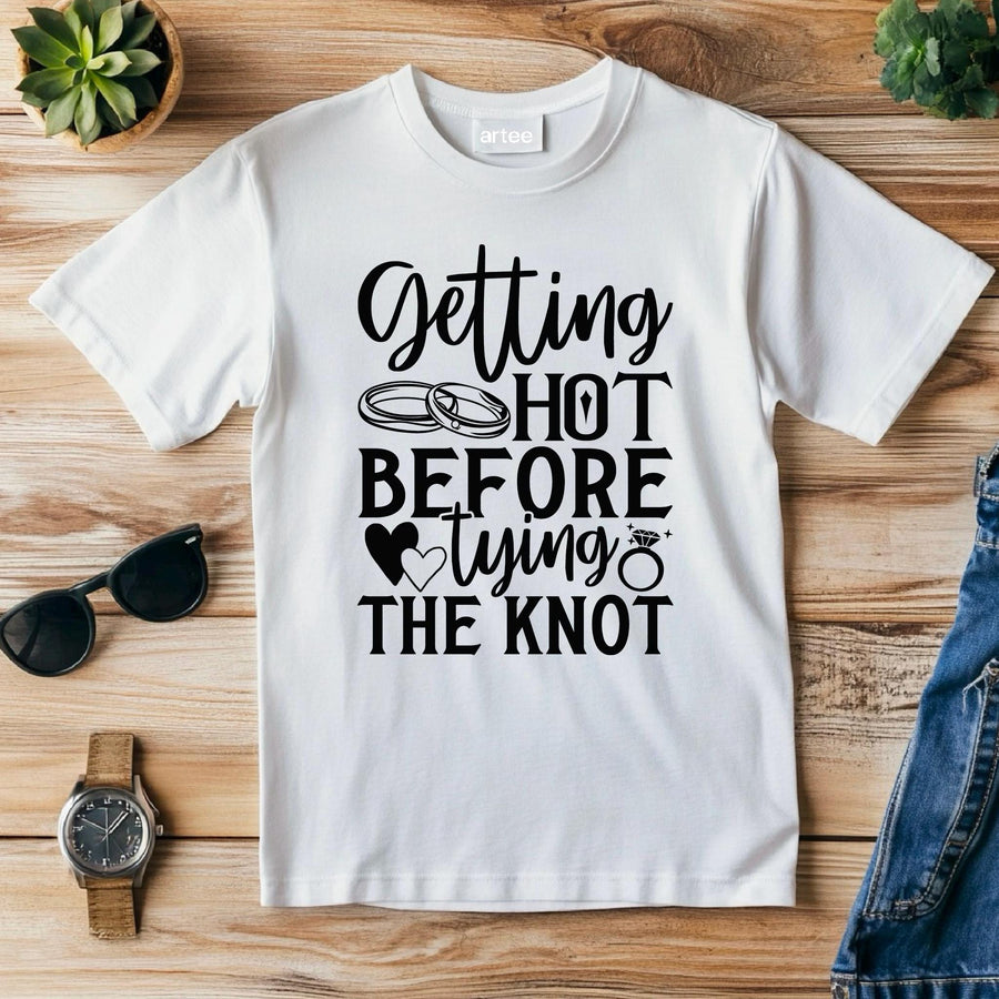 Bride Getting Hot Before Tying the Knot T-Shirt – Funny Bachelorette Party Tee – Bride Workout Shirt – Wedding Gym Outfi