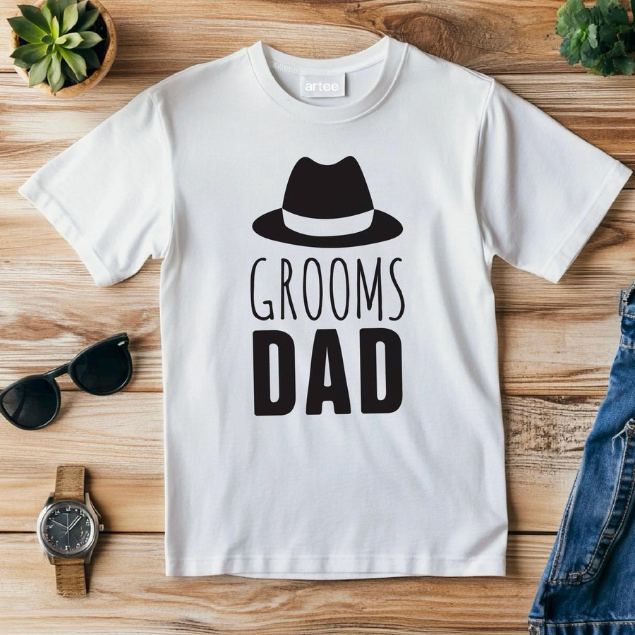 Groom Dad Black Heat T-Shirt – Wedding Stag Party Shirt for Men – Funny Groom’s Dad Tee – Bachelor Party Outfit – Groom