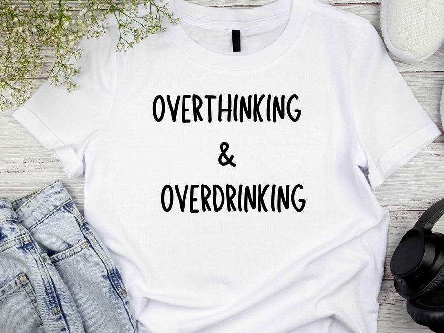 Overthinking & Overdrinking T-Shirt – Funny Stag Party Shirt – Bachelor Party Tee – Wedding Drinking Shirt – Party Humor