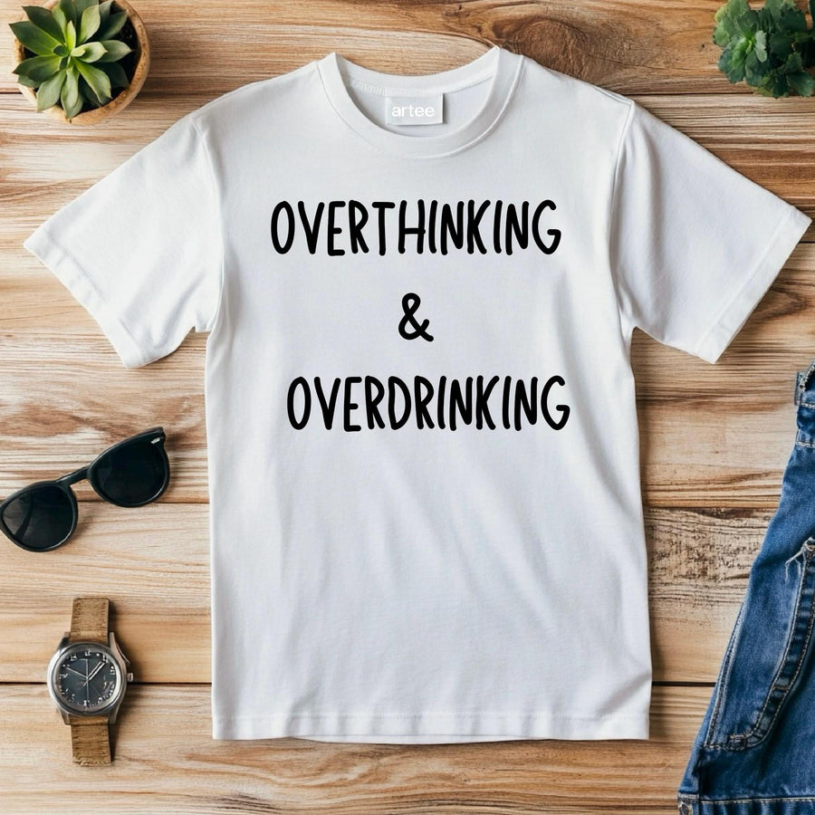 Overthinking & Overdrinking T-Shirt – Funny Stag Party Shirt – Bachelor Party Tee – Wedding Drinking Shirt – Party Humor
