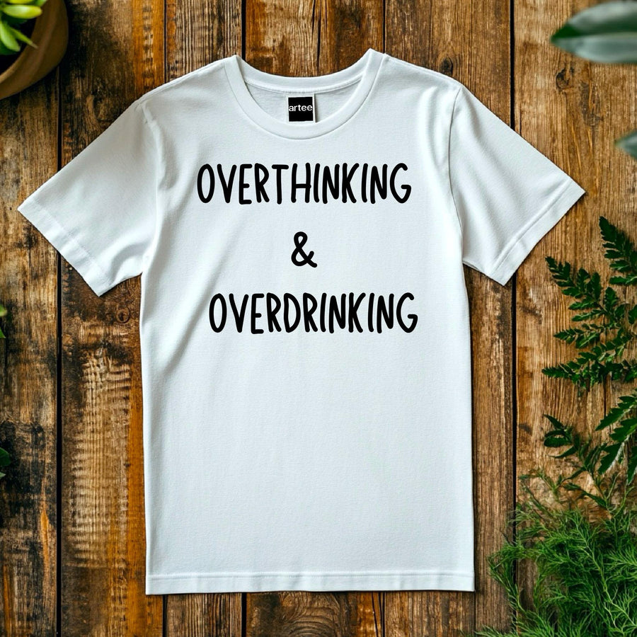 Overthinking & Overdrinking T-Shirt – Funny Stag Party Shirt – Bachelor Party Tee – Wedding Drinking Shirt – Party Humor