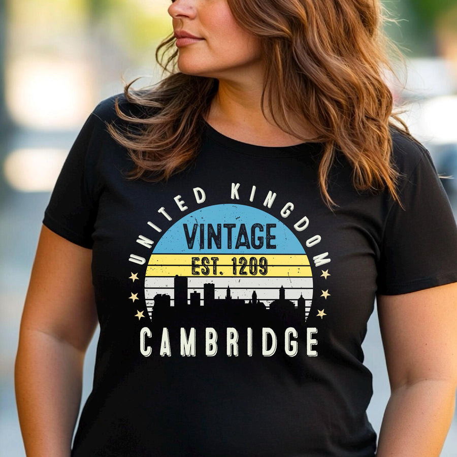 Cambridge Est. 1209 T-Shirt – Vintage United Kingdom Tee – Retro UK City Shirt – British Heritage Gift – Unisex England