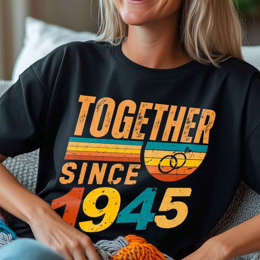 Together Since 1945 Shirt – Custom Anniversary T-Shirt – Husband Wife Matching Tee – Vintage Style Couple Gift – Est 194