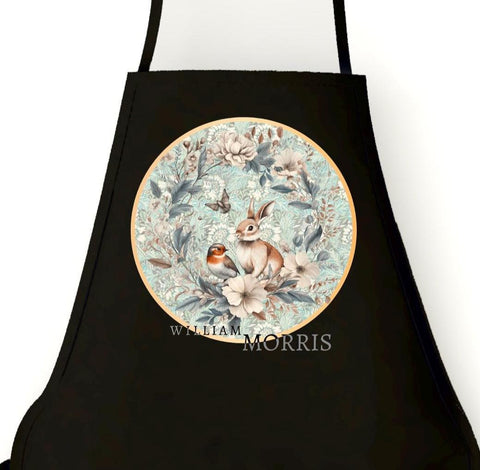 William Morris Rabbit & Bird Apron – Botanical Art Apron, Gift for Her or Him, Painting or Cooking Apron
