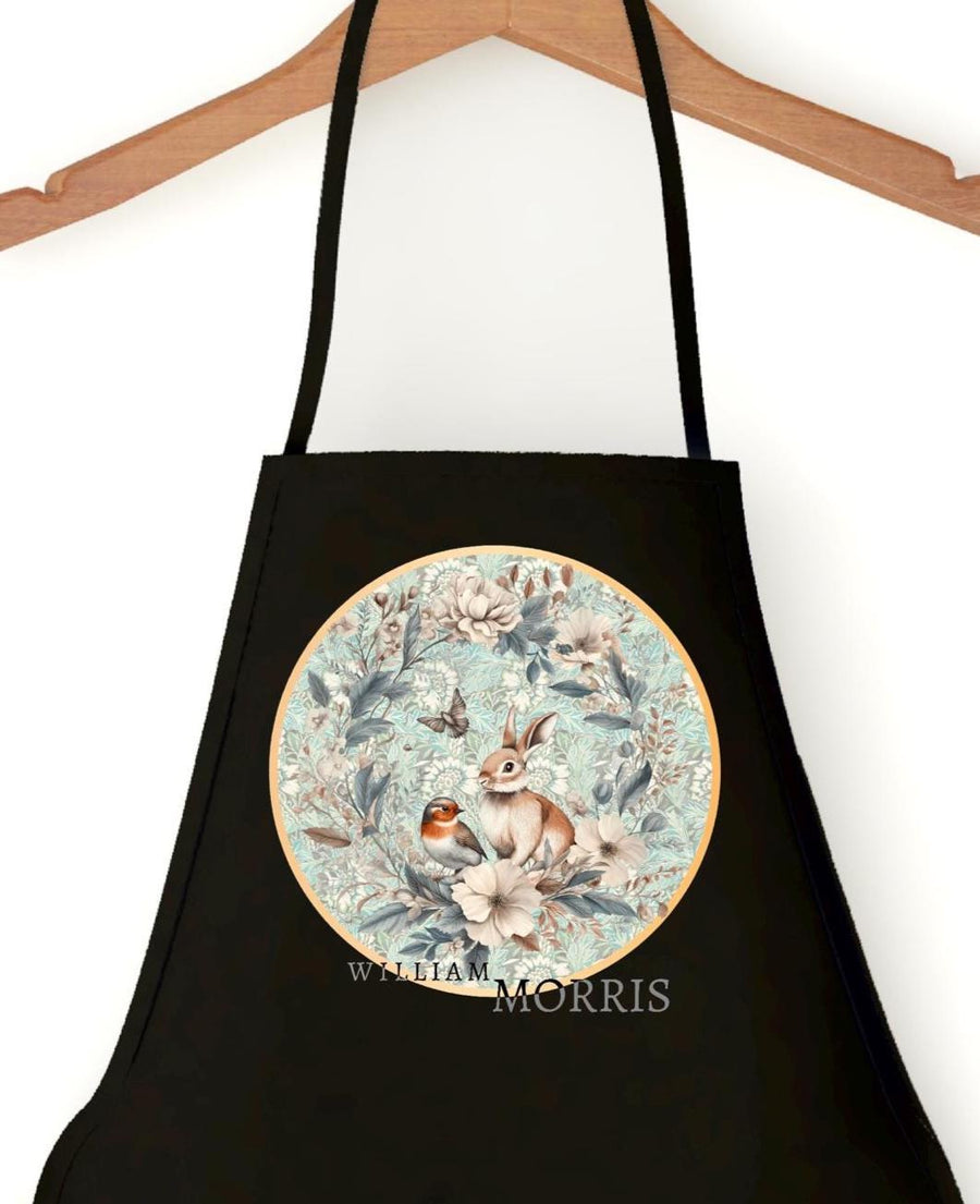 William Morris Rabbit & Bird Apron – Botanical Art Apron, Gift for Her or Him, Painting or Cooking Apron