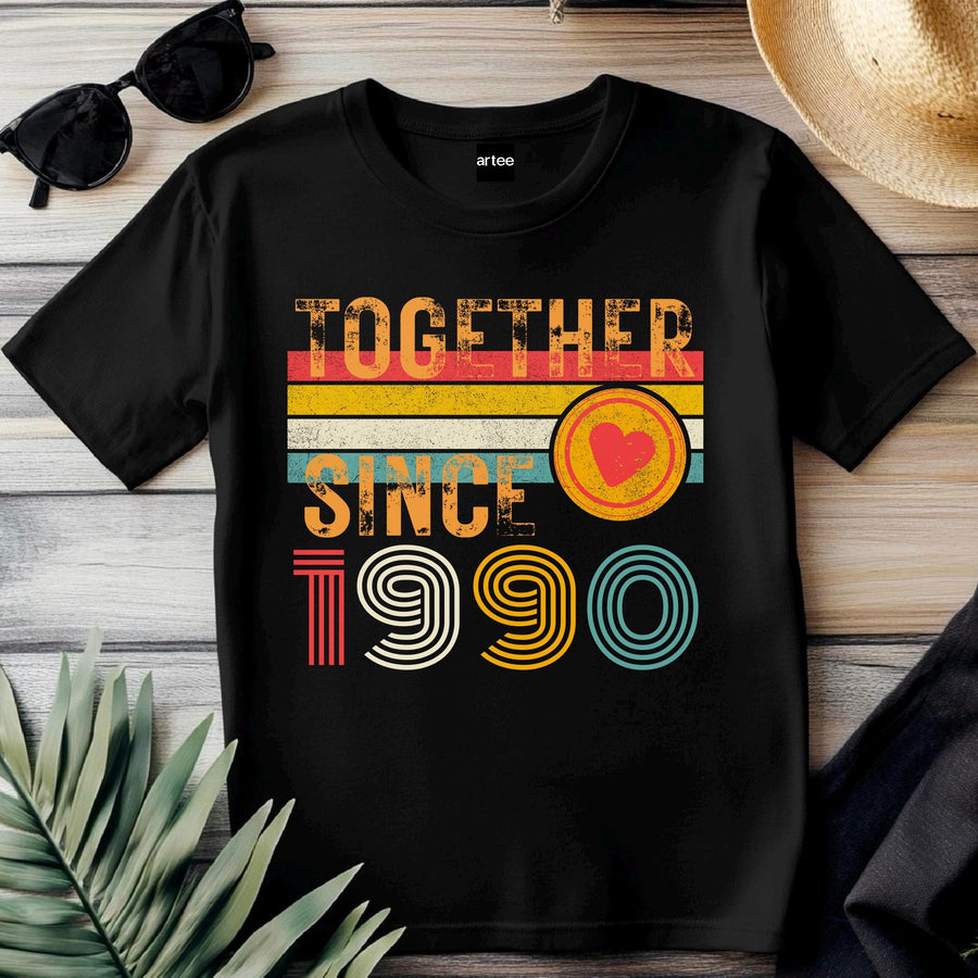 35th Anniversary Shirt, Est. 1990 Matching Couple Tees, Wifey & Hubby Gift, Married Since 1990 Custom Husband and Wife T