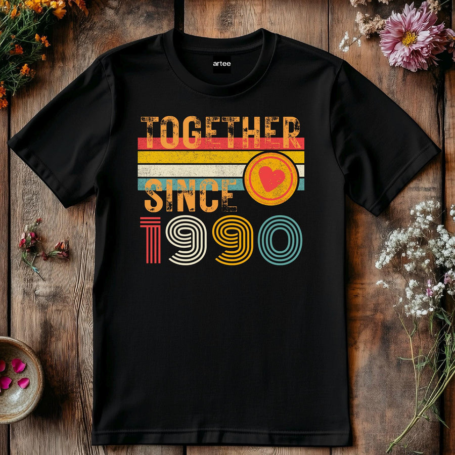 35th Anniversary Shirt, Est. 1990 Matching Couple Tees, Wifey & Hubby Gift, Married Since 1990 Custom Husband and Wife T