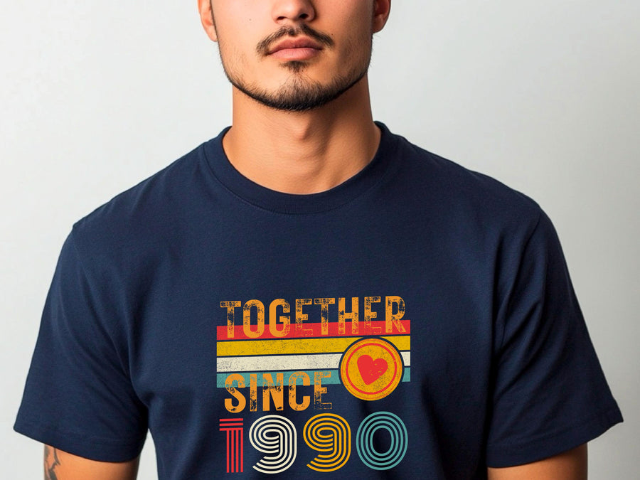 35th Anniversary Shirt, Est. 1990 Matching Couple Tees, Wifey & Hubby Gift, Married Since 1990 Custom Husband and Wife T