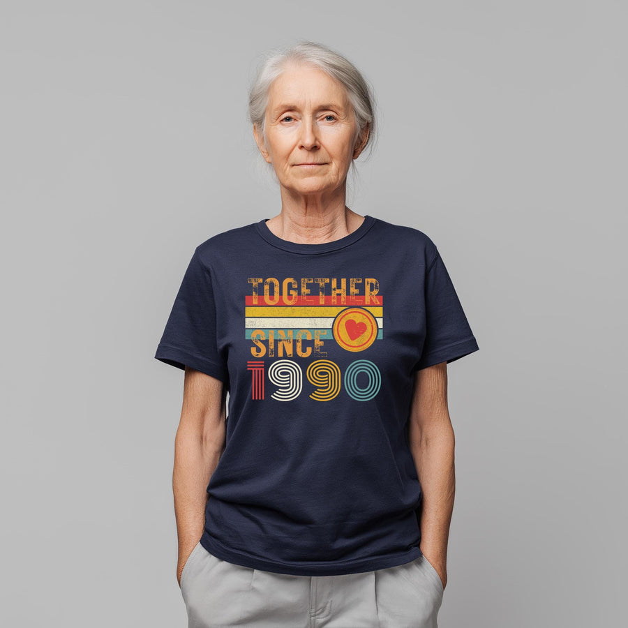 35th Anniversary Shirt, Est. 1990 Matching Couple Tees, Wifey & Hubby Gift, Married Since 1990 Custom Husband and Wife T