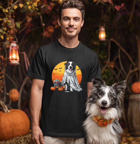 Halloween T-Shirt Border Collie Dog Halloween Shirt Pumpkin Bat Design Spooky Season Tee For Men Women & Kids