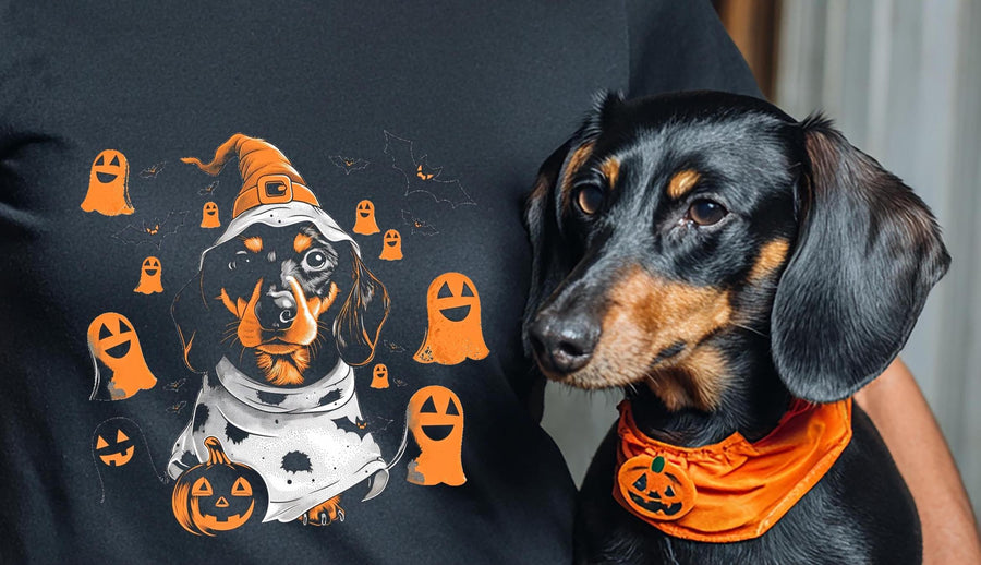 Halloween T-Shirt Dachshund Dog Halloween Shirt Pumpkin Bat Design Spooky Season Tee For Men Women & Kids