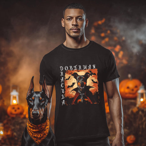 Halloween T-Shirt Doberman Dracula Dog Halloween Shirt Vampire Spooky Season Tee For Men Women & Kids