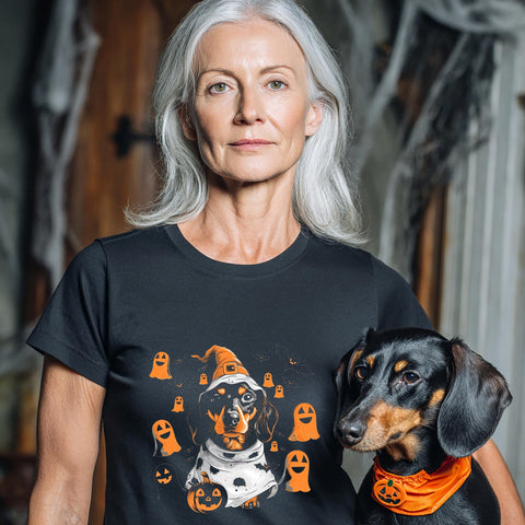 Halloween T-Shirt Dachshund Dog Halloween Shirt Pumpkin Bat Design Spooky Season Tee For Men Women & Kids