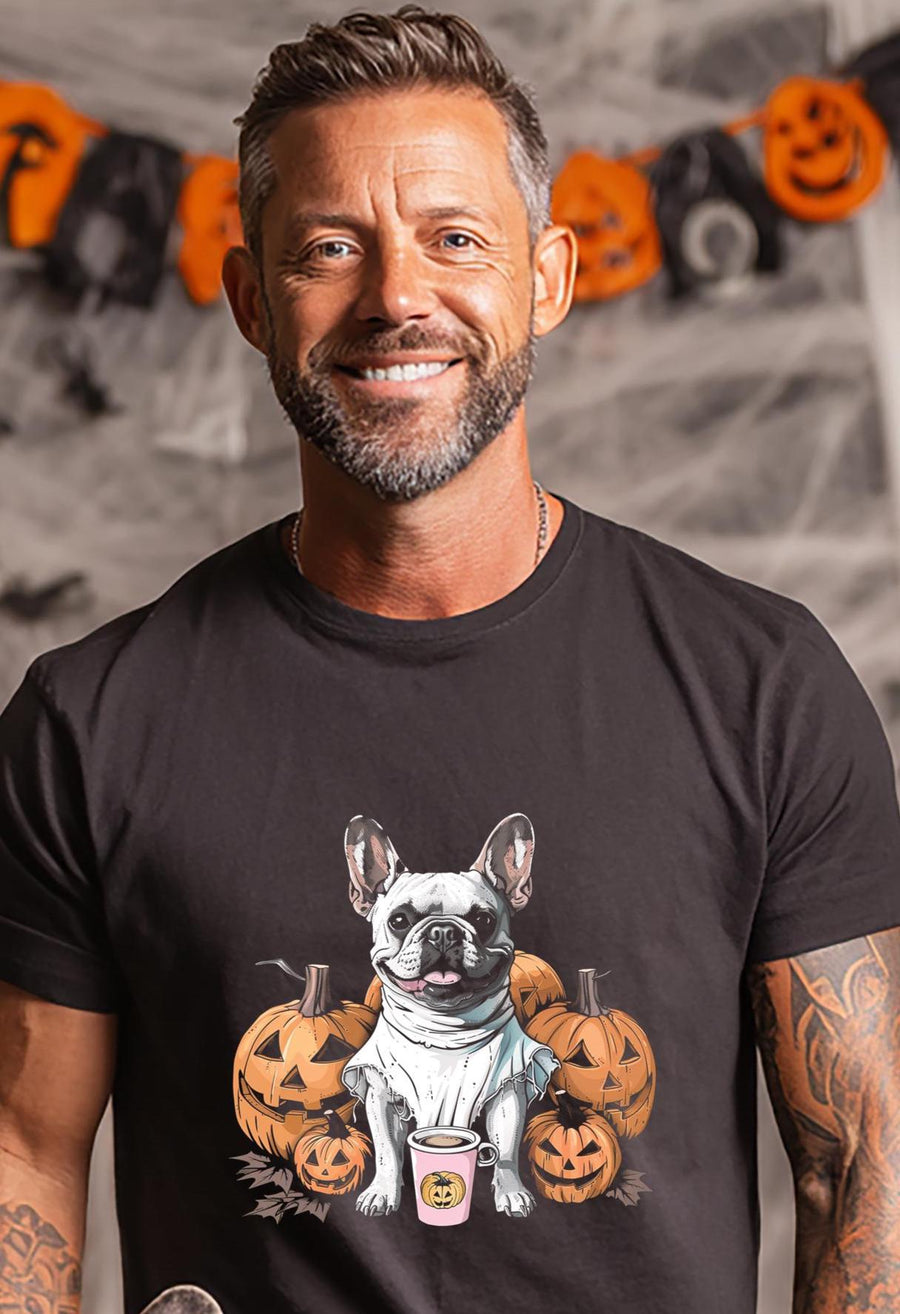 Halloween T-Shirt French Bulldog Dog Halloween Shirt Pumpkin Bat Design Spooky Season Tee For Men Women & Kids