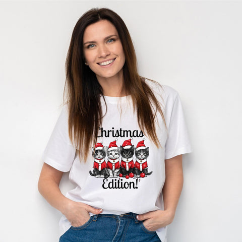 Cat Christmas Shirt – Meowy Christmas Cat Lover T-Shirt, Cute Cat Mom Xmas Gift, Holiday Catmas T-shirt, Festive Christmas Season Tee