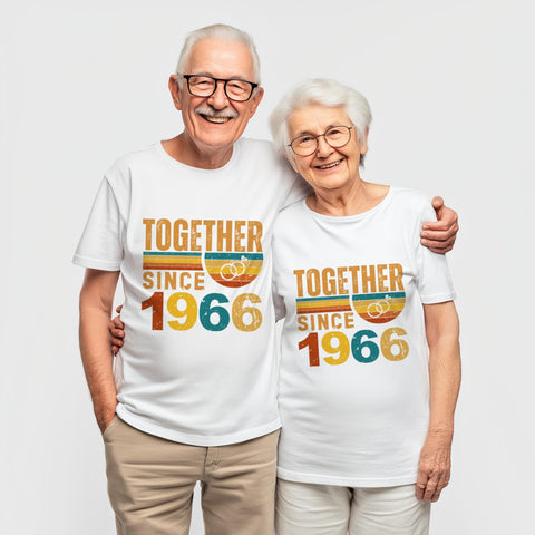 60th Anniversary Matching Couple T-Shirts, Diamond Wedding Gift, Since 1966