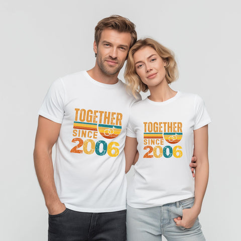 20th Anniversary Matching Couple T-Shirts, Vintage Married Since 2006